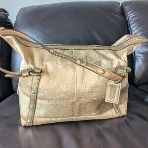 Vintage Coach Gold Lurex Signature Studded Stripe Satchel style number 12910